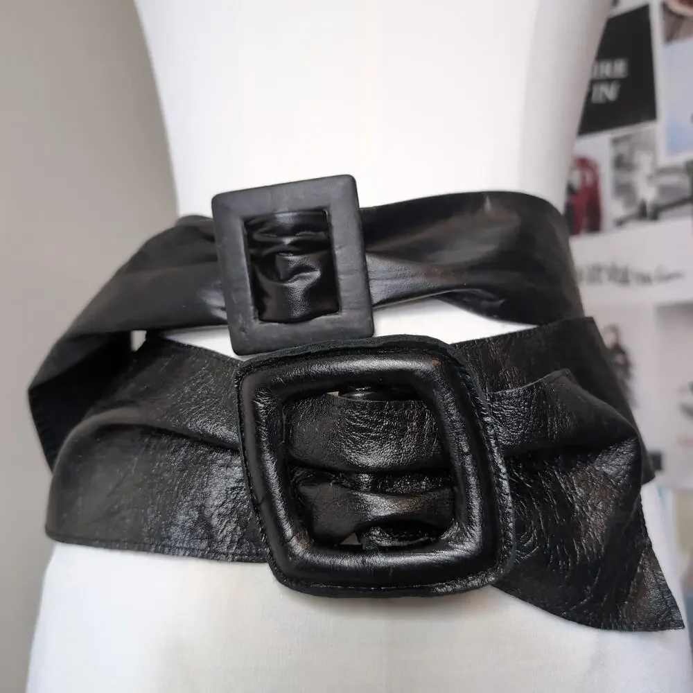 Vintage Wide Leather Buckle Belt Set